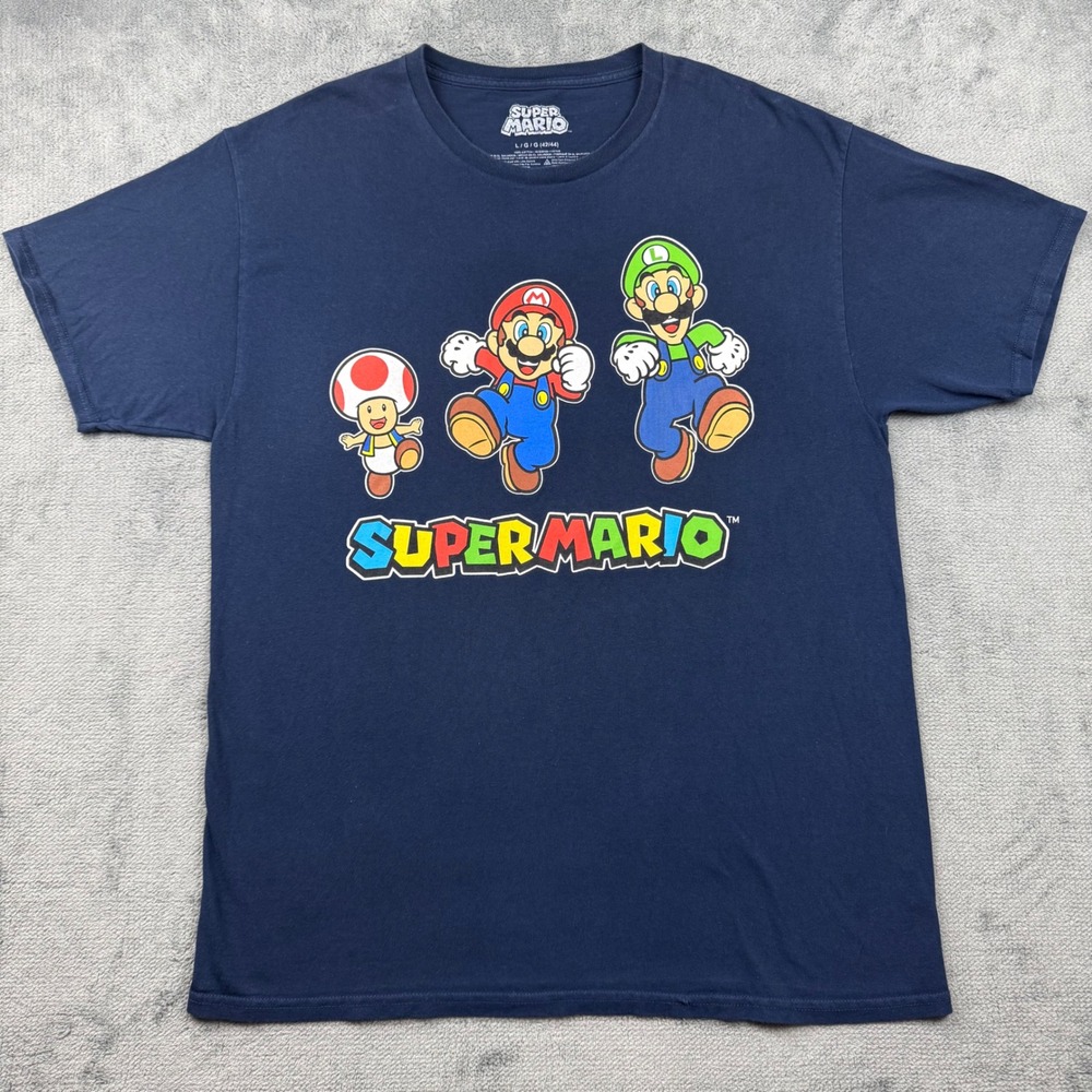 Nintendo Super Mario Mario Luigi Toad Navy Blue Graphic T-Shirt Large